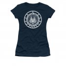 Battlestar Galactica Scratched Logo Juniors Tee Shirt Blue