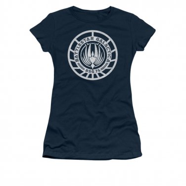 Battlestar Galactica Scratched Logo Juniors Tee Shirt Blue