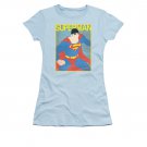 Superman Cartoon Poster Juniors T-Shirt Blue