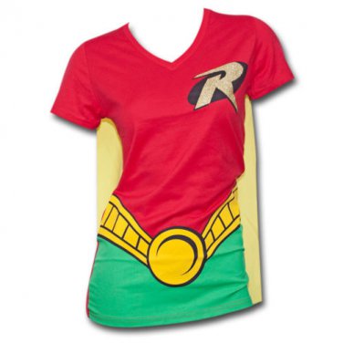 Batman Robin Juniors Costume DC Comics T Shirt with Cape and Yellow Red