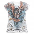 Superman Bullets In Sky Sublimation Juniors T-Shirt White