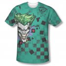 Batman Men's Green Sublimation Joker Boxed Clown Tee Shirt Gray