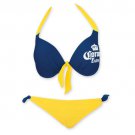 Corona Extra Women's Front Tie Underwire Push Up Side Tie Bottom Bikini Blue