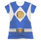 Power Rangers Emblem Costume Sublimation Juniors Tee Shirt Blue