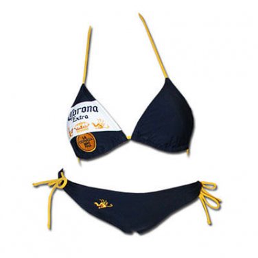 Corona Extra Label Design White Navy Bikini Swimsuit Blue
