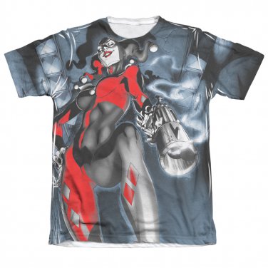 Batman Harley Quinn Nice Shot Sublimation Juniors Tee Shirt Gray