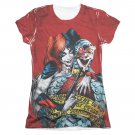 Batman Harley Quinn Crime Scene Sublimation Juniors Tee Shirt Red
