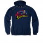 Superman Flying Over Logo Navy Pullover Hoodie Blue