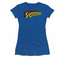 Superman Flying Over Logo Navy Juniors T-Shirt Blue