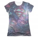 Superman Spaced Out Logo Sublimation Juniors T-Shirt Blue