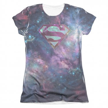 Superman Spaced Out Logo Sublimation Juniors T-Shirt Blue