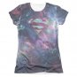 Superman Spaced Out Logo Sublimation Juniors T-Shirt Blue