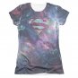 Superman Spaced Out Logo Sublimation Juniors T-Shirt Blue
