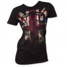 Women's Doctor Who UK British Flag Tardis Tee Shirt Black