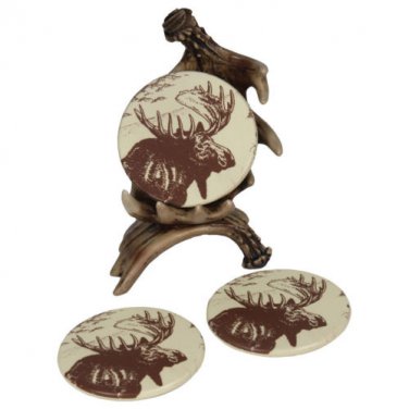 Set of Four Moose Coasters Brown