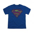 Superman Tattered Shield Youth Unisex T-Shirt Blue
