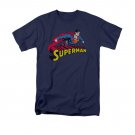 Superman Flying Over Logo Navy T-Shirt Blue