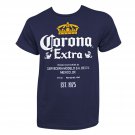 Corona Extra Bottle Label Navy T-Shirt Blue