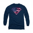 Superman American Flag Logo Long Sleeve T-Shirt Blue