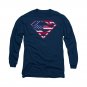 Superman American Flag Logo Long Sleeve T-Shirt Blue