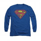 Superman Distressed Shield Logo Long Sleeve T-Shirt Blue