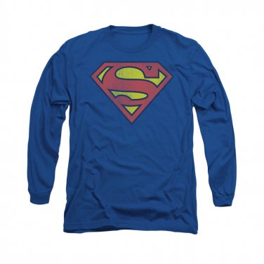 Superman Distressed Shield Logo Long Sleeve T-Shirt Blue