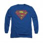 Superman Distressed Shield Logo Long Sleeve T-Shirt Blue