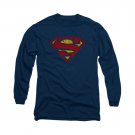 Superman Crackle Logo Long Sleeve T-Shirt Blue