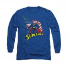Superman American Flag Long Sleeve T-Shirt Blue
