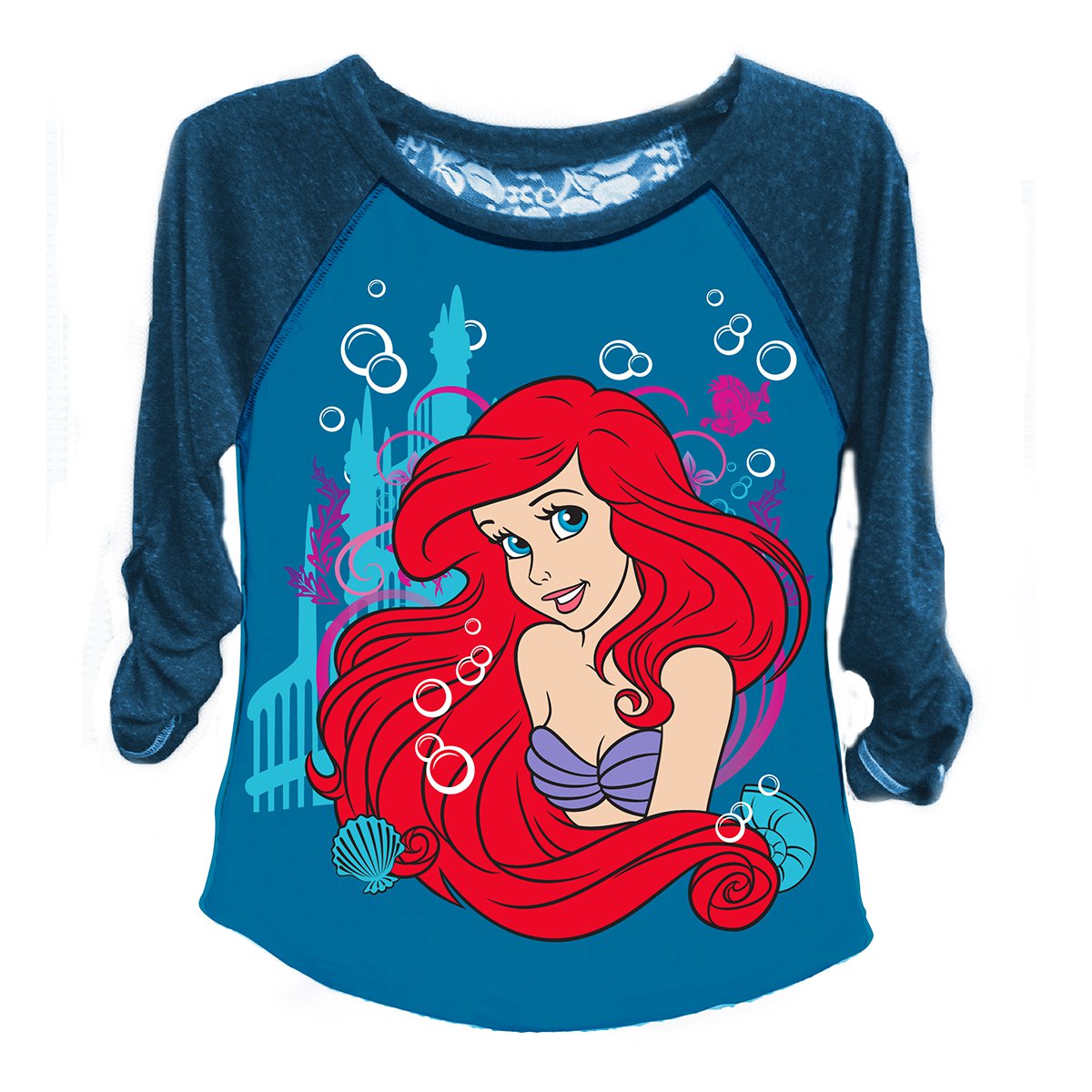 Disney The Little Mermaid Girls 7 16 Raglan Sleeve Ariel Tee Shirt Blue 