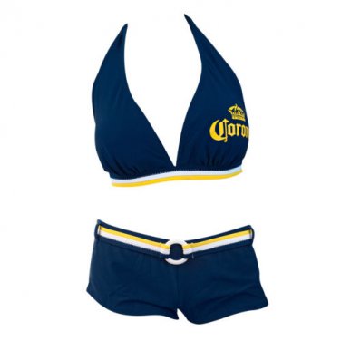 Corona Push Up Halter Boy Short Banded Bikini Blue