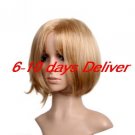 Capless Chin Length High Quality Synthetic Golden Brown And Blonde Bob With No Bang Hair Wig