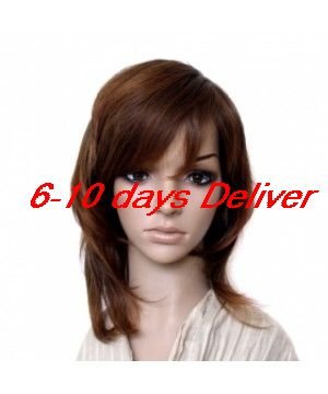 Capless Medium Length High Quality Synthetic Natural Look Brown Straight Hair Wigs
