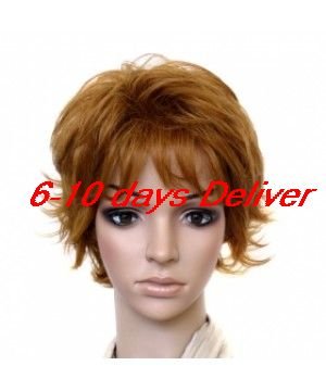 Capless Short High Quality Synthetic Natural Look Golden Brown Curly Hair Wigs