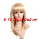 High Quality Synthetic Light Blonde Straight With Full Bang Hair Wig