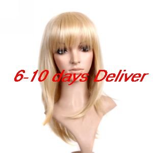 High Quality Synthetic Light Blonde Straight With Full Bang Hair Wig