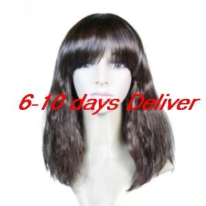 Long High Quality Synthetic Natural Look Auburn Tight Curly With Full Bang Hair Wig