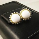 B030524 Pearl white button stud earrings
