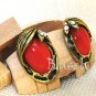 B030525 Retro style orange red pearl bronze stud