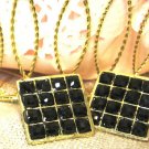 B030529 Vintage style black square crystal stud