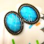 B030554 Retro oval sky blue stud earrings