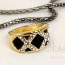 B030557 Black square pattern with crystal cross ring