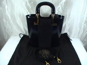 Auth Lanvin Paris 2way handbag, black, Suede/leather ,Used