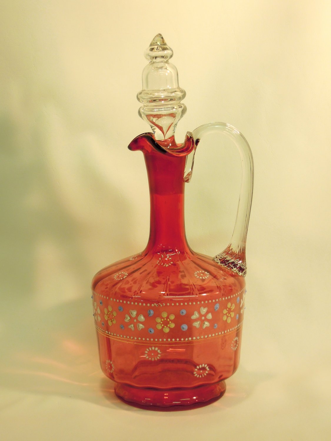 Antique Bohemian Decanter Bohemian Glass Red Enamel Stunning