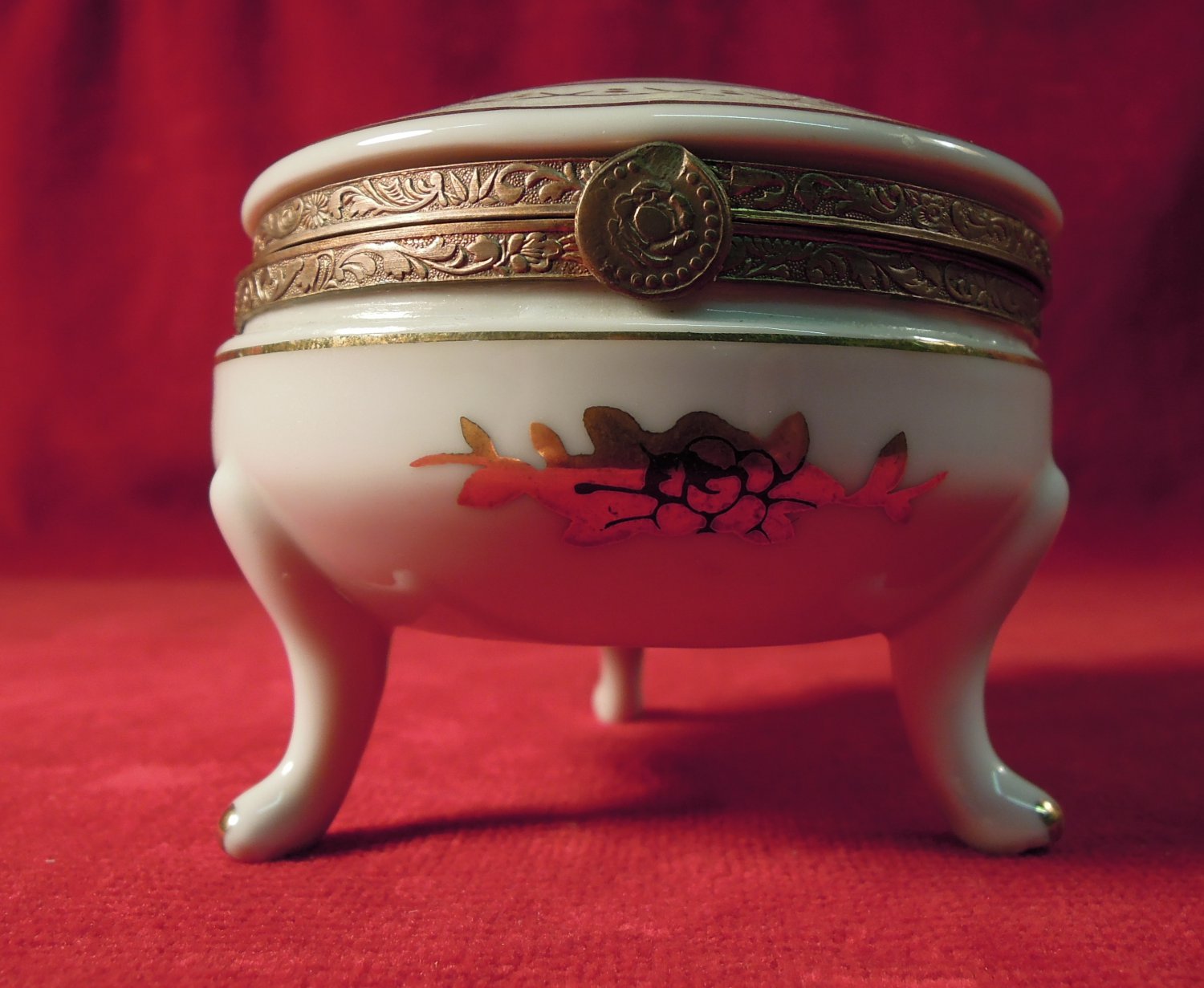 White Limoges Trinket Box Gold Accents