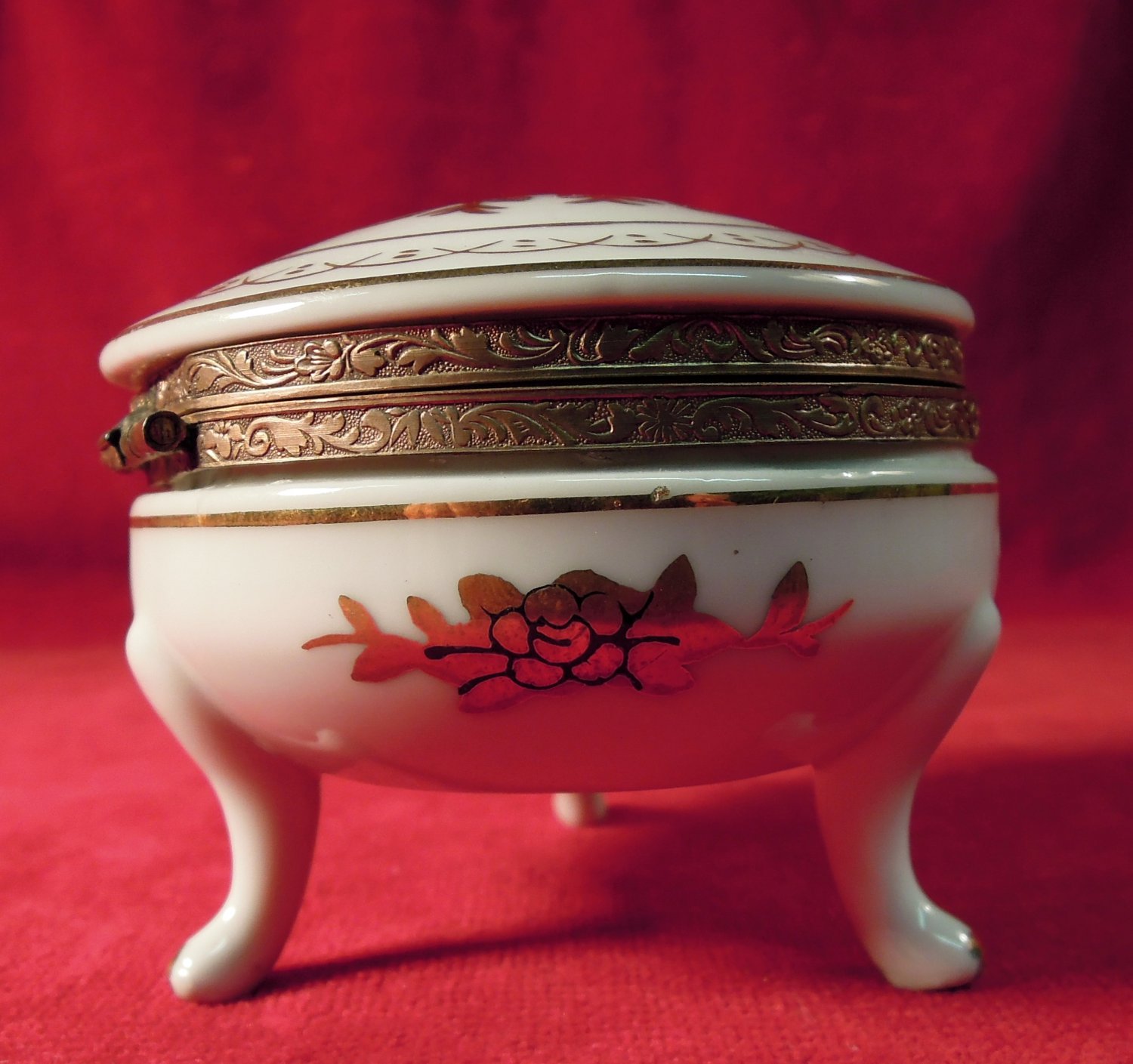 White Limoges Trinket Box Gold Accents