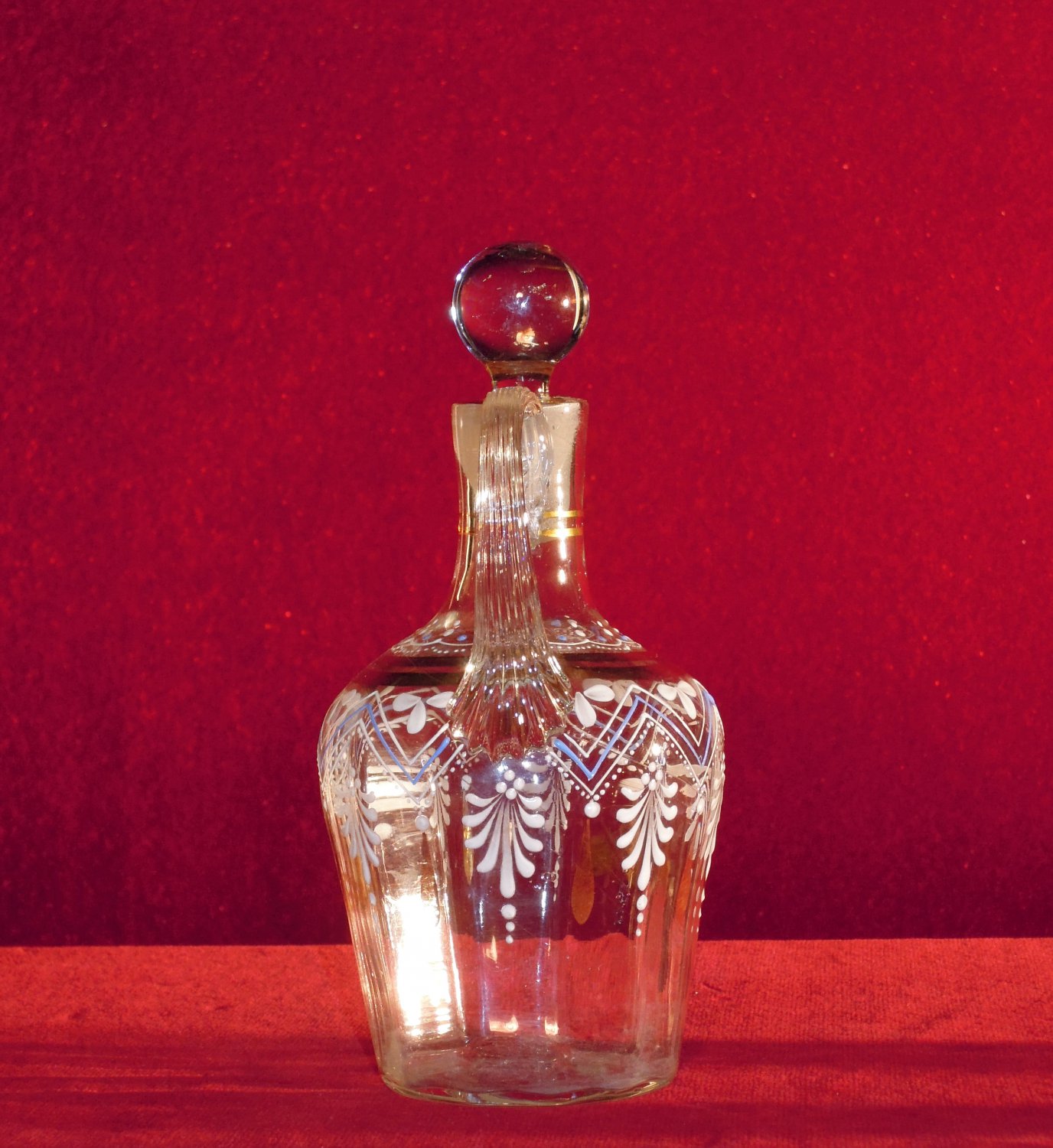 Vintage Decanter Cordial Set Enamel Floral Gold Trim