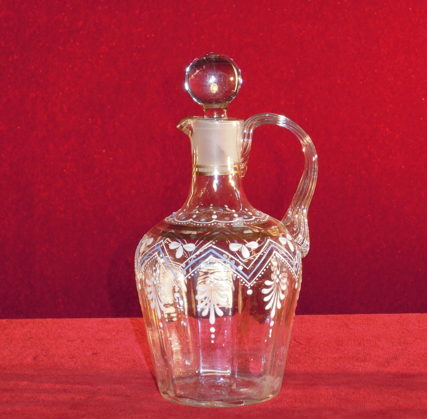 Vintage Decanter Cordial Set Enamel Floral Gold Trim