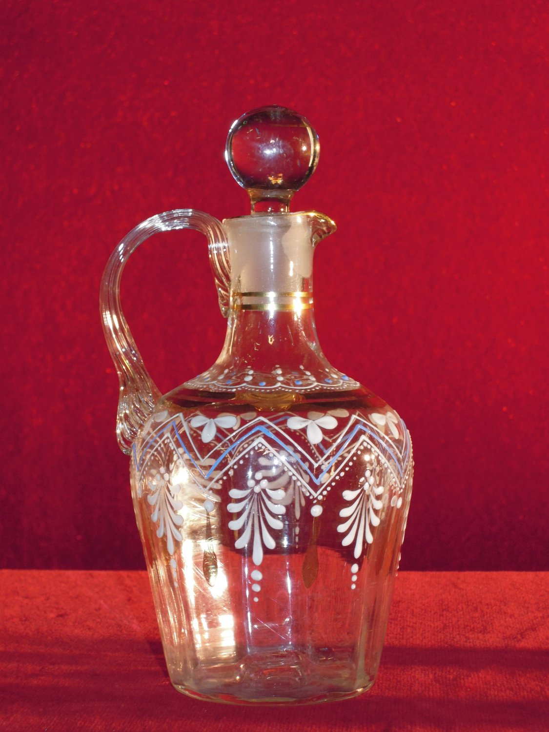 Vintage Decanter Cordial Set Enamel Floral Gold Trim