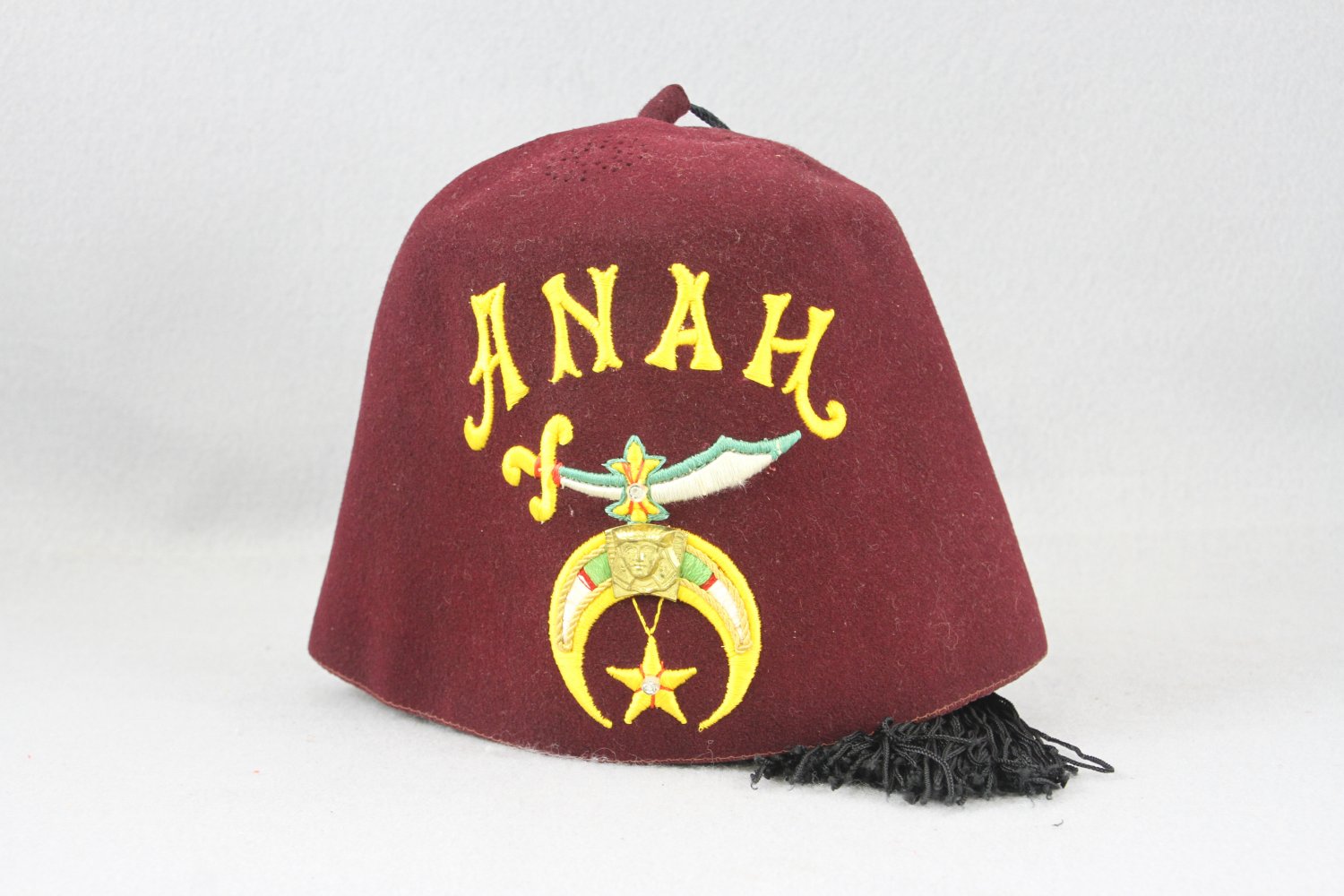 Shriners Fez Hat ANAH Burgundy Jeweled Tassel